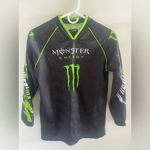 Monster Energy long sleeve biking shirt, kids medium, color black and green